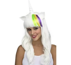 Parrucca bianca di unicorno con corno e orecchie
