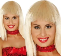 Parrucca bionda Rafaella o Cleopatra. Parrucca bionda con frangia.
