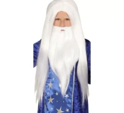 Parrucca con barba bianca da bambino mago o druido
