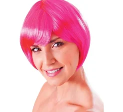 Parrucca corta rosa seducente con frangia