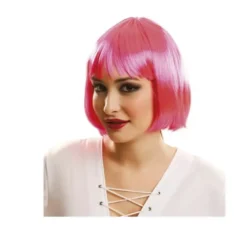 Parrucca da cabaret rosa con frangia
