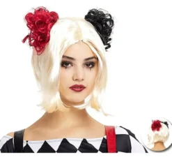 Parrucca da clown con fiocchi bicolori
