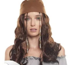 Parrucca da ragazza pirata marrone chiaro con bandana