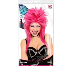 Parrucca da Rockstar rosa shocking per adulto