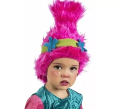 Parrucca da Troll rosa con fiori per bambina