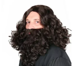 Parrucca del Re Mago con barba castano scuro opaca
