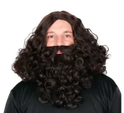 Parrucca del Re Mago con barba castano scuro opaca