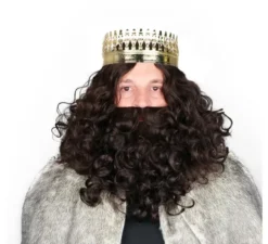 Parrucca del Re Mago con barba castano scuro opaca