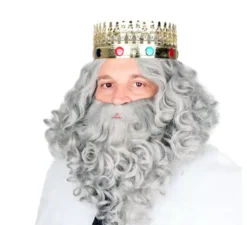Parrucca del Re Mago con barba grigia opaca