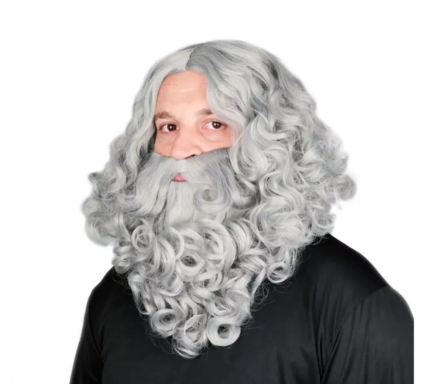 Parrucca del Re Mago con barba grigia opaca