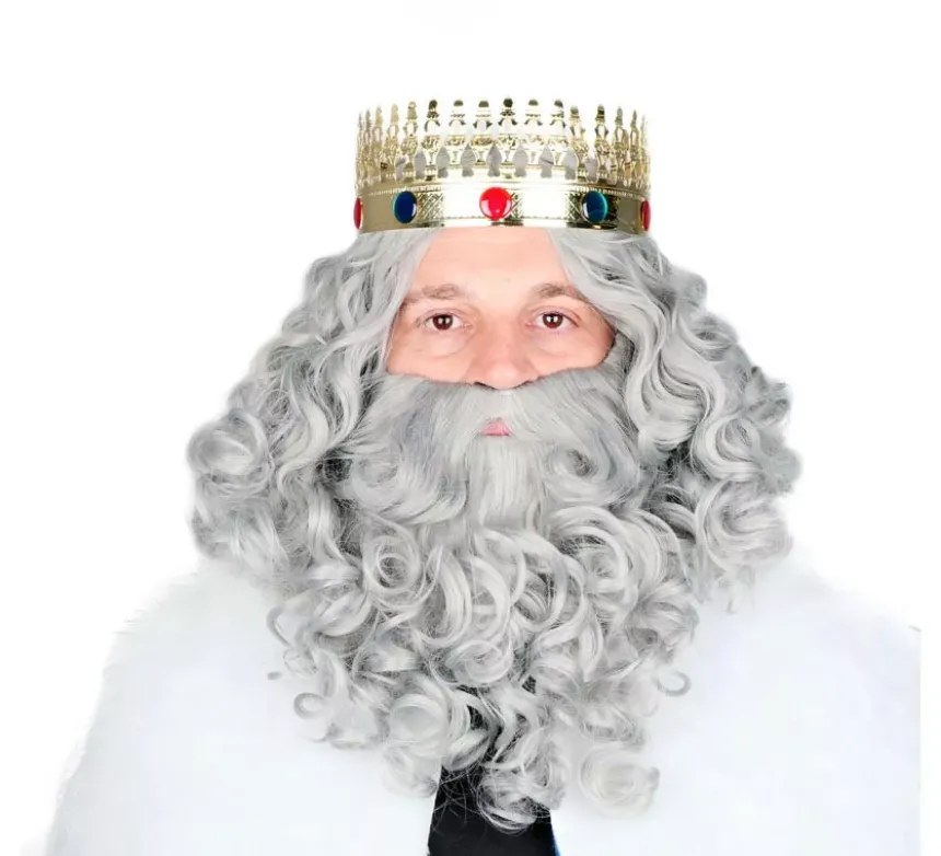 Parrucca del Re Mago con barba grigia opaca