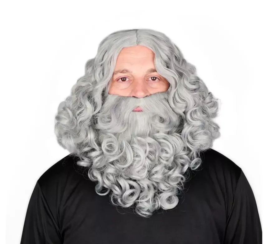 Parrucca del Re Mago con barba grigia opaca
