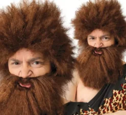 Parrucca e barba marrone di uomo delle caverne o troglodita