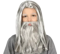 Parrucca Grigia con Barba Lunga per Bambini
