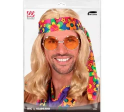 Parrucca Hippie con fascia in vari colori per adulti