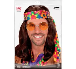 Parrucca Hippie con fascia in vari colori per adulti