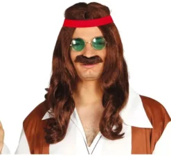 Parrucca hippie con nastro e baffi
