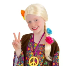 Parrucca hippie con treccia bionda a fiori per bambini