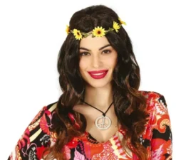 Parrucca hippie nera con fiori