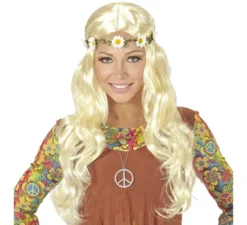 Parrucca hippie o medievale con nastro in vari colori per adulto