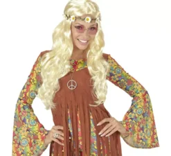 Parrucca hippie o medievale con nastro in vari colori per adulto