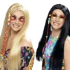 Parrucca hippy party con perline colorate per donna in vari colori