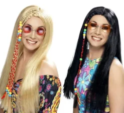 Parrucca hippy party con perline colorate per donna in vari colori