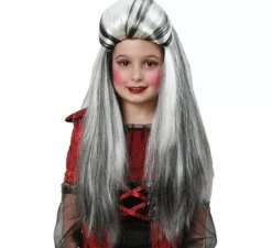 Parrucca horror per bambini lunghi in bianco e nero