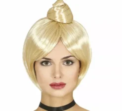 Parrucca liscia con chignon biondo