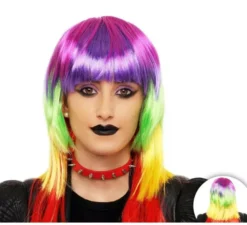 Parrucca lunga arcobaleno multicolore
