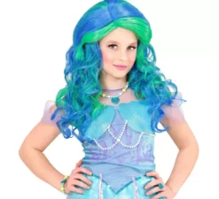 Parrucca lunga da sirena color smeraldo turchese per bambini