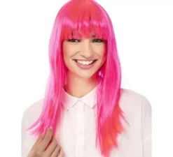Parrucca lunga moda con frangia rosa da 52 cm