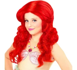 Parrucca Lunga Sirena Rosso Intenso per Bambini