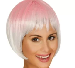 Parrucca mezza lunghezza rosa e bianca
