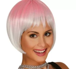 Parrucca mezza lunghezza rosa e bianca