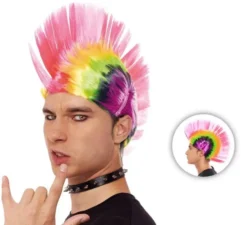 Parrucca multicolore con stemma Punky
