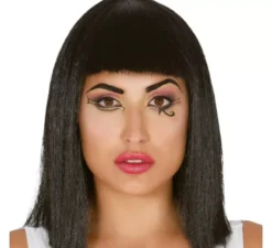 Parrucca nera di cleopatra. Parrucca bruna con frangetta