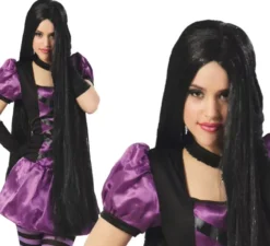 Parrucca nera extra lunga per Halloween e carnevale