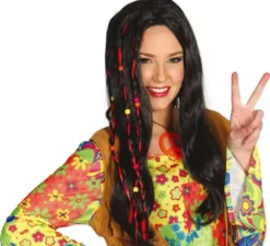 Parrucca nera liscia hippie