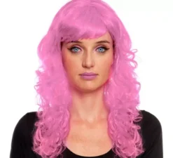 Parrucca onde rosa scuro con frangia