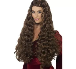 Parrucca principessa medievale marrone extra lunga