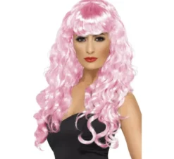 Parrucca riccia rosa con frangia