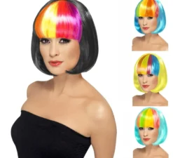 Parrucca stile Bob in vari colori con frangia arcobaleno