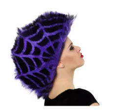 Parrucca viola e nera ragnatela con stemma per Halloween