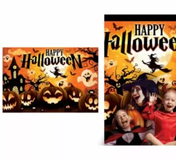 Photocall Party Happy Halloween realizzato in tessuto 220x150 cm