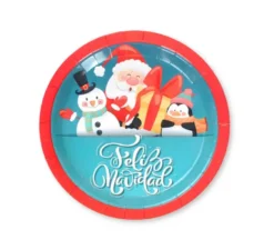 6 Piatti Carta Merry Christmas Blu e Rosso 23cm