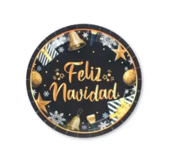 6 Piatti di Carta Merry Christmas Neri e Oro 18cm