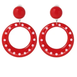 Piccoli orecchini Sevillana rossi con pois bianchi, 6 cm
