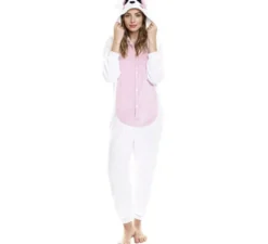 Pigiama costume da coniglio bianco e rosa per adulto