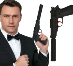 Pistola da agente segreto in plastica da 29 cm con silenziatore